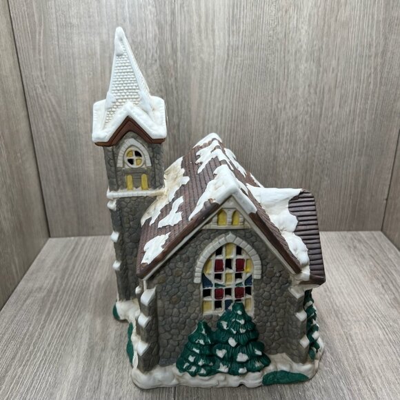 Mervyn's Village Square 1994 Christmas Church Lighted Hand Painted Ceramic Decor - Picture 3 of 13